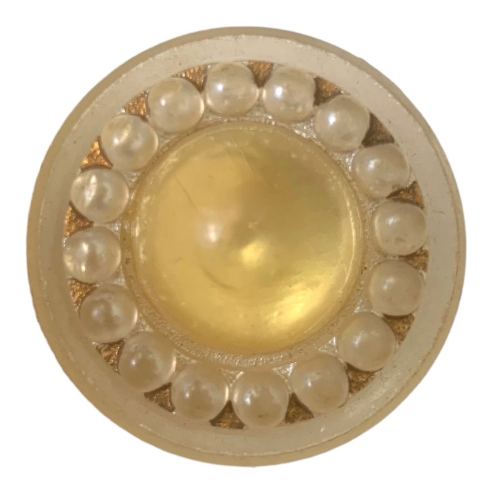 VTG Celluloid Plastic Shank Button raised Yellow Plastic Gem & Gold Fleck